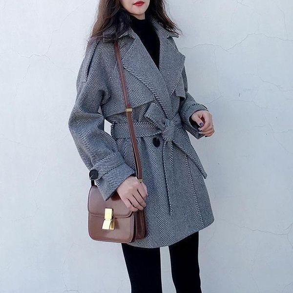 women's wool & blends autumn winter korean overcoat women vintage woolen loose coat female single button belt blend casual elegant coat, Black
women's wool & blends autumn winter korean overcoat women vintage woolen loose coat female single button belt blend casual elegant coat, Black
