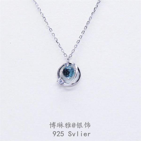 s925 silver women's wind single diamond aurora necklace fashion universe planet short clavicle chain, Black
s925 silver women's wind single diamond aurora necklace fashion universe planet short clavicle chain, Black