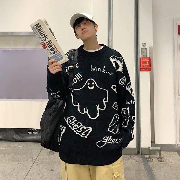 men's sweaters round neck sweater loose pullover trend all-match casual vintage harajuku mens, White;black
men's sweaters round neck sweater loose pullover trend all-match casual vintage harajuku mens, White;black