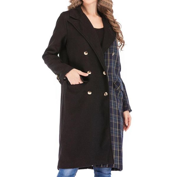 women's wool & blends 2021 coat women plus size autumn winter patchwork splice lapel long sleeve button cashmere woolen, Black
women's wool & blends 2021 coat women plus size autumn winter patchwork splice lapel long sleeve button cashmere woolen, Black