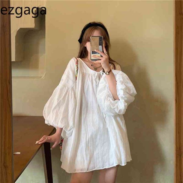 ezgaga korean fashion women blouse loose spring chic lantern sleeve solid bandage all-match sweet female long shirts casual 210430, White 
ezgaga korean fashion women blouse loose spring chic lantern sleeve solid bandage all-match sweet female long shirts casual 210430, White