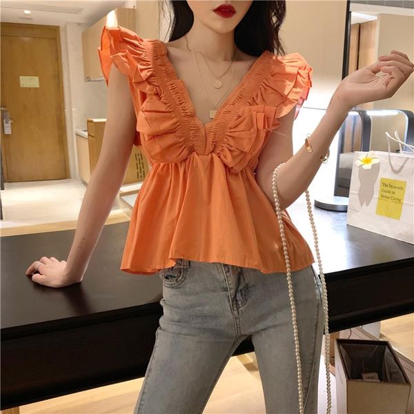 women's blouses & shirts ruffles v-neck elastic stretch sleeveless summer crop fashion brand clothing korean high quality, White
women's blouses & shirts ruffles v-neck elastic stretch sleeveless summer crop fashion brand clothing korean high quality, White