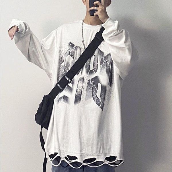 men's t-shirts high street oversized t-shirt men long-sleeved hole spring autumn bottoming trend harajuku o-neck fashion male tshirt, White;black
men's t-shirts high street oversized t-shirt men long-sleeved hole spring autumn bottoming trend harajuku o-neck fashion male tshirt, White;black