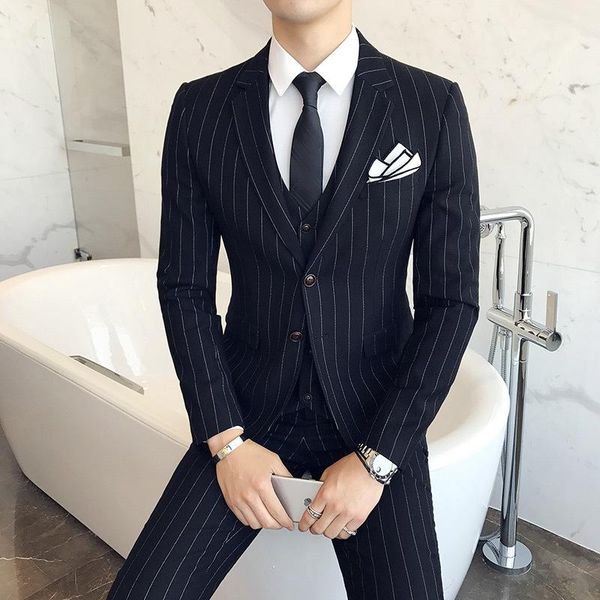 men's striped two-button suit slim wedding dress three-piece professional groomsman suits & blazers, White;black
men's striped two-button suit slim wedding dress three-piece professional groomsman suits & blazers, White;black