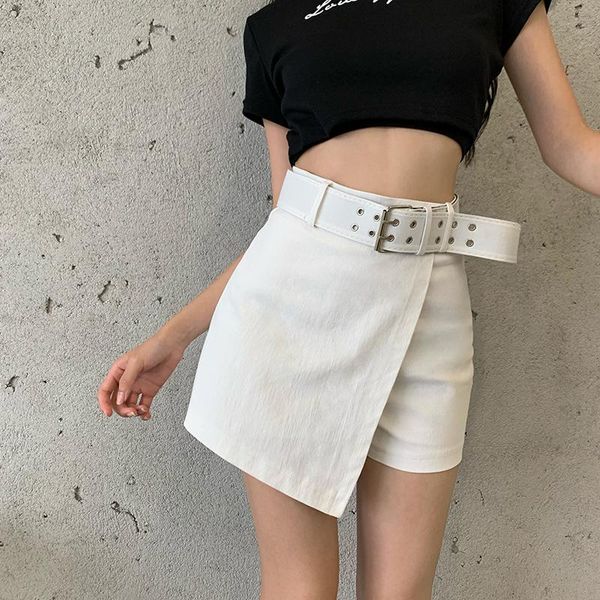 women's shorts summer 2021 streetwear womens a-line skirts with belt high waist casual cargo femme, White;black
women's shorts summer 2021 streetwear womens a-line skirts with belt high waist casual cargo femme, White;black