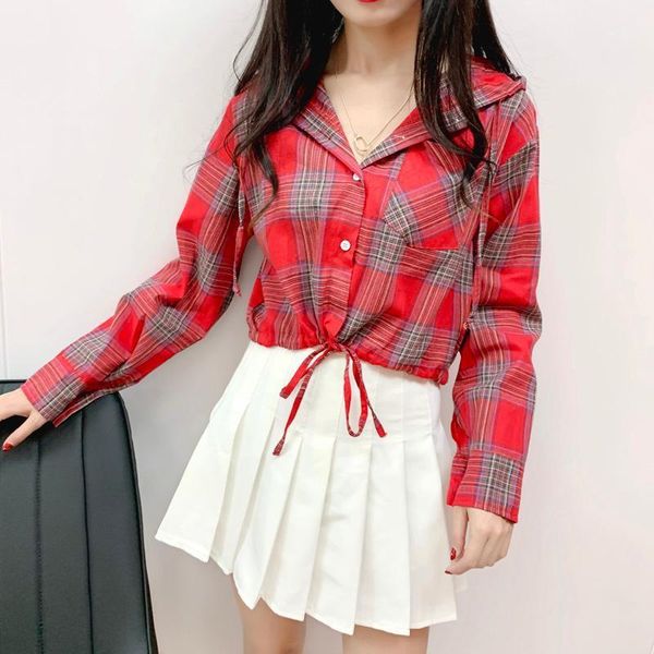 women's blouses & shirts women autumn korean style loose plaid shirt short long sleeve hooded, White
women's blouses & shirts women autumn korean style loose plaid shirt short long sleeve hooded, White