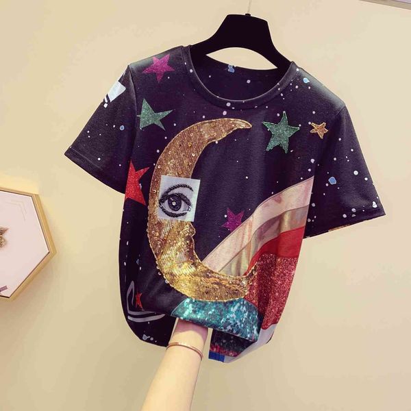 t shirt spring summer short sleeve women round collar star printing diamond sequin bead t-shirt harajuku tshirt student tee, White
t shirt spring summer short sleeve women round collar star printing diamond sequin bead t-shirt harajuku tshirt student tee, White