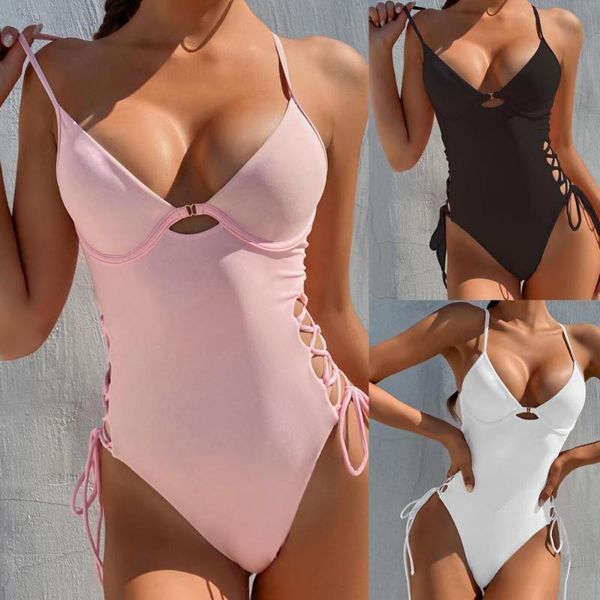 women's swimwear push up one piece swimsuits lace-up bodysuits solid high cut bathers 2021 backless bathing suits, White;black
women's swimwear push up one piece swimsuits lace-up bodysuits solid high cut bathers 2021 backless bathing suits, White;black