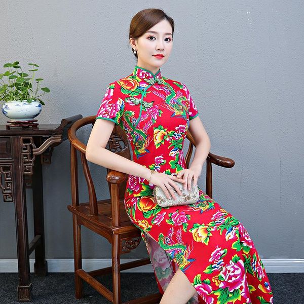 ethnic clothing women's chinese style floral print short sleeve cheongsam elegant mandarin collar modern high split qipao, Red
ethnic clothing women's chinese style floral print short sleeve cheongsam elegant mandarin collar modern high split qipao, Red