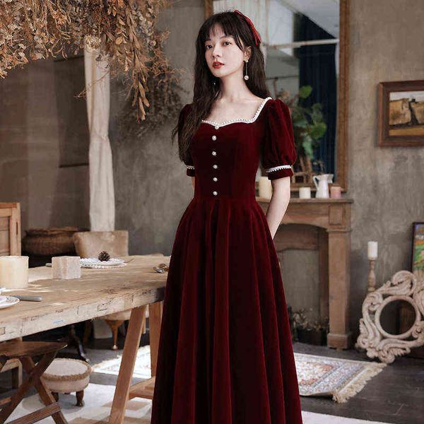 luxury party evening dress toast bride wine red back door autumn temperament engagement square collar small child, Black
luxury party evening dress toast bride wine red back door autumn temperament engagement square collar small child, Black
