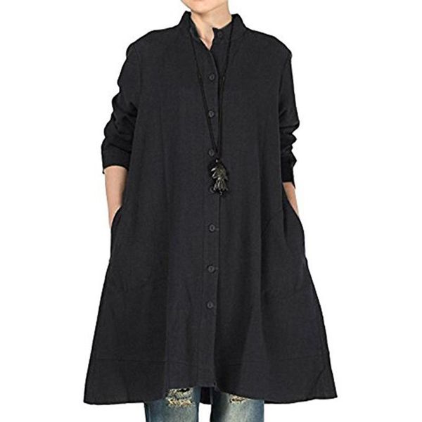 casual dresses 2021 autumn solid long shirt dress single-breasted stand collar for women long-sleeved cotton and linen vestidos, Black;gray 
casual dresses 2021 autumn solid long shirt dress single-breasted stand collar for women long-sleeved cotton and linen vestidos, Black;gray