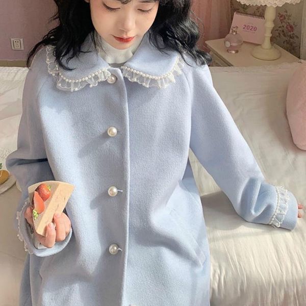 women's wool & blends autumn winter women sweet pearl buttons coat girls cute turn-down collar decorate lace ruffles beading outwear wa, Black
women's wool & blends autumn winter women sweet pearl buttons coat girls cute turn-down collar decorate lace ruffles beading outwear wa, Black