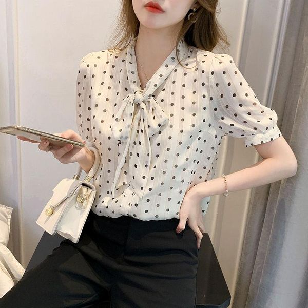 women's blouses & shirts 2021 summer women casual slim bow short sleeve print dot chiffon fashion elegant office lady clothing, White
women's blouses & shirts 2021 summer women casual slim bow short sleeve print dot chiffon fashion elegant office lady clothing, White