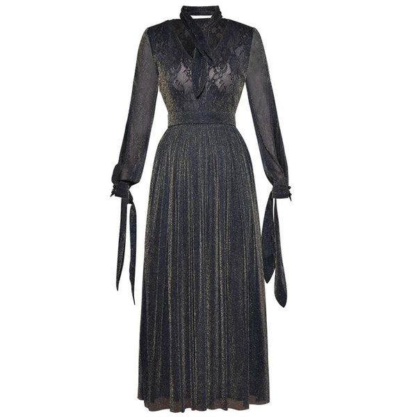 casual dresses runway summer women dress tie v neck back sheer lace pleated mesh modern metallic black elegant luxury party, Black;gray
casual dresses runway summer women dress tie v neck back sheer lace pleated mesh modern metallic black elegant luxury party, Black;gray