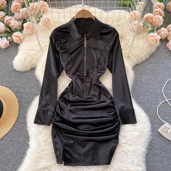 casual dresses chic korean split short dress fashion satin women zipper turndown-collar long sleeve slim party, Black;gray
casual dresses chic korean split short dress fashion satin women zipper turndown-collar long sleeve slim party, Black;gray