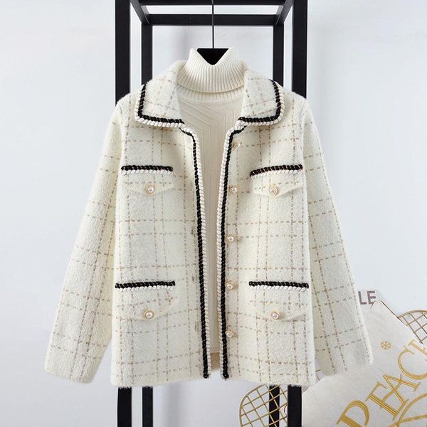 women's wool & blends women plaid tweed jacket winter fur coat 2021 luxury designer elegant outerwear turn down vintage fashion clothes, Black
women's wool & blends women plaid tweed jacket winter fur coat 2021 luxury designer elegant outerwear turn down vintage fashion clothes, Black