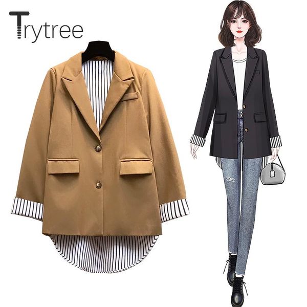 women's jackets trytree 2021 spring autumn jacket casual pockets patchwork striped elegant wide-waisted office lady women coat, Black;brown
women's jackets trytree 2021 spring autumn jacket casual pockets patchwork striped elegant wide-waisted office lady women coat, Black;brown