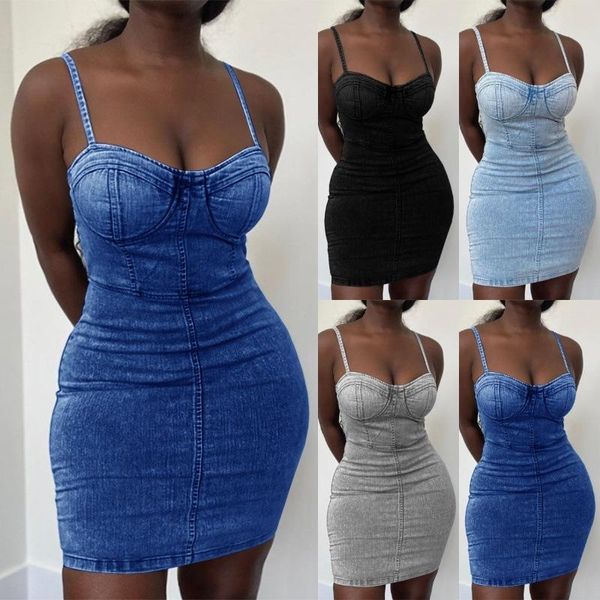 women solid color spaghetti straps waist tight bodycon mini denim dress maternity dresses, White
women solid color spaghetti straps waist tight bodycon mini denim dress maternity dresses, White