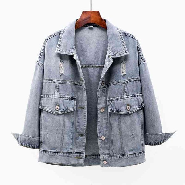 jacket 2021 autumn vintage washed blue short denim women slim holes frayed outerwear long sleeve basic jeans jacket coat female, Black;brown
jacket 2021 autumn vintage washed blue short denim women slim holes frayed outerwear long sleeve basic jeans jacket coat female, Black;brown