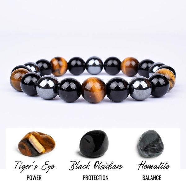 beaded, strands fashion natural stone bracelet tiger eye triple protection hematite and obsidian health balance healing soul jewelry, Black
beaded, strands fashion natural stone bracelet tiger eye triple protection hematite and obsidian health balance healing soul jewelry, Black