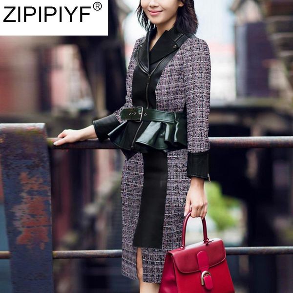 women's two piece pants vintage fall winter women tweed suits turn down collar patchwork pu jacket coat + knee-length split woolen skir, White
women's two piece pants vintage fall winter women tweed suits turn down collar patchwork pu jacket coat + knee-length split woolen skir, White