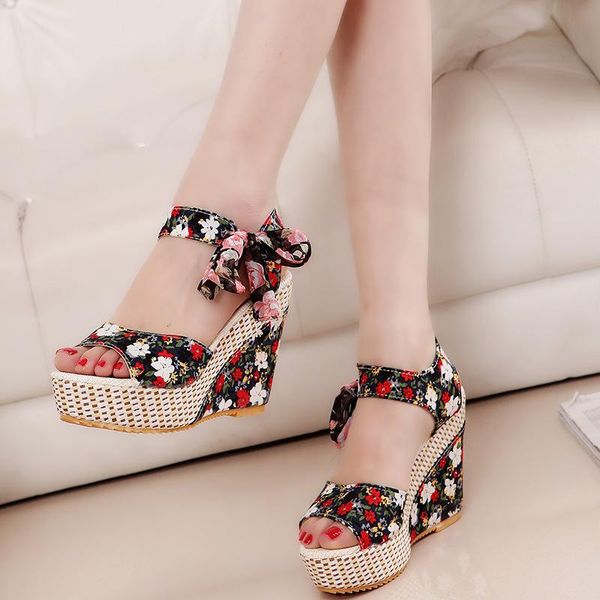 dress shoes bohemian platform wedge heel high-heeled fish mouth women's sandals sponge cake with flower ribbon fashion, Black
dress shoes bohemian platform wedge heel high-heeled fish mouth women's sandals sponge cake with flower ribbon fashion, Black