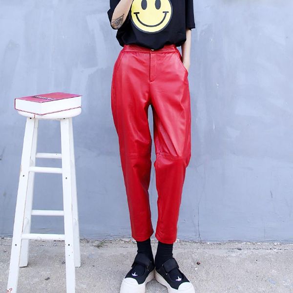 women's pants & capris women fashin black red chic genuine leather high waist long elegant harem with pockets female trousers 3xl, Black;white
women's pants & capris women fashin black red chic genuine leather high waist long elegant harem with pockets female trousers 3xl, Black;white