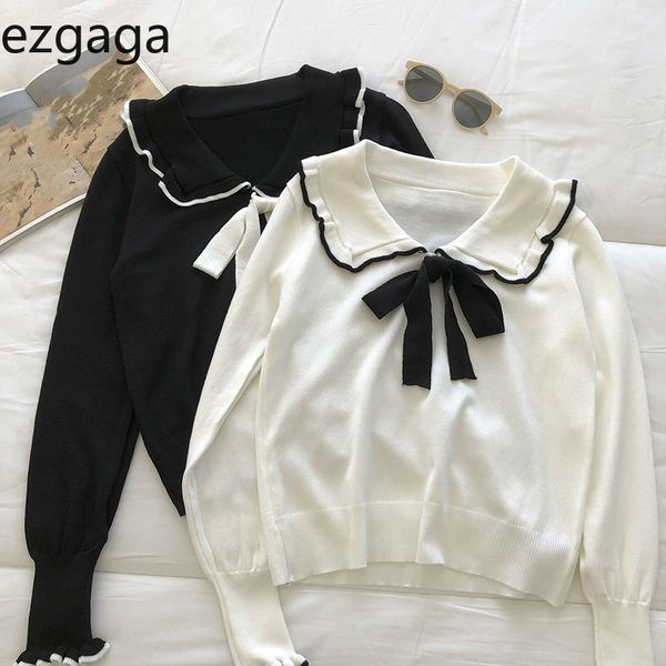 ezgaga knitted women korean fashion preppy style contrast bowknot turn-down collar thin sweater pullover sweet jumper 210430, White;black
ezgaga knitted women korean fashion preppy style contrast bowknot turn-down collar thin sweater pullover sweet jumper 210430, White;black