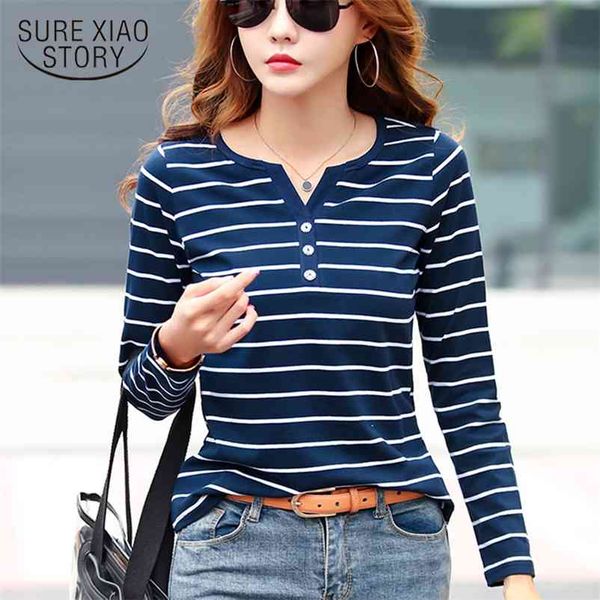 cotton t-shirt women long sleeve striped t shirt spring autumn female clothes fashion tee lady v-neck plus size 7215 210322, White
cotton t-shirt women long sleeve striped t shirt spring autumn female clothes fashion tee lady v-neck plus size 7215 210322, White