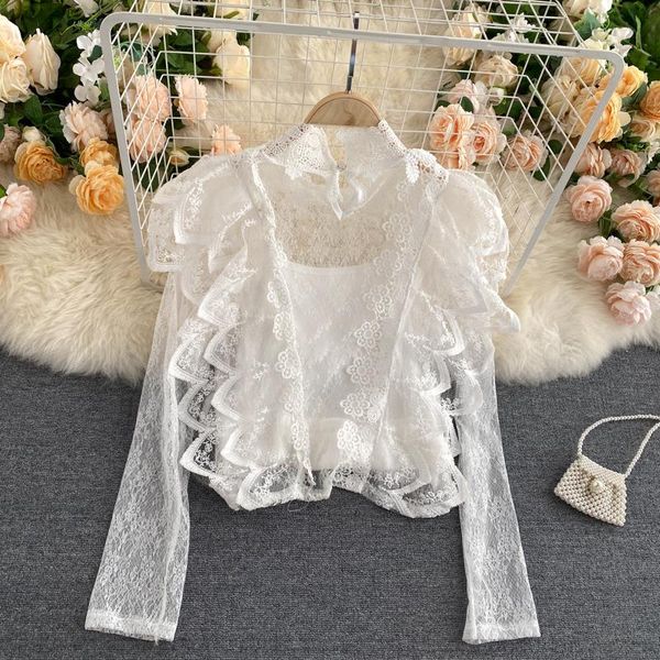 autumn coat double layer ruffled slim short lace bottoming shirt women temperament uk299 women's blouses & shirts, White
autumn coat double layer ruffled slim short lace bottoming shirt women temperament uk299 women's blouses & shirts, White