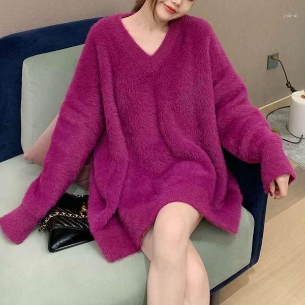 women's sweaters women 2021 autumn winter loose knitted pullover female solid color v-neck ladies mink cashmere sweater d606, White;black
women's sweaters women 2021 autumn winter loose knitted pullover female solid color v-neck ladies mink cashmere sweater d606, White;black