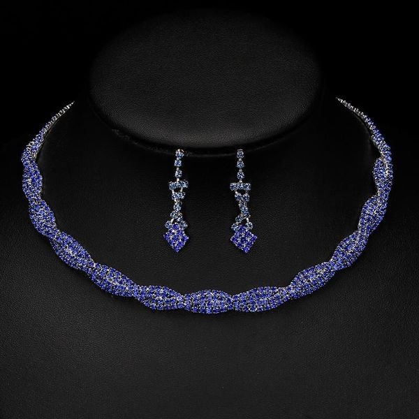 earrings & necklace fashion royal blue crystal twisty wedding jewelry sets for women rhinestone choker bridal, Silver
earrings & necklace fashion royal blue crystal twisty wedding jewelry sets for women rhinestone choker bridal, Silver