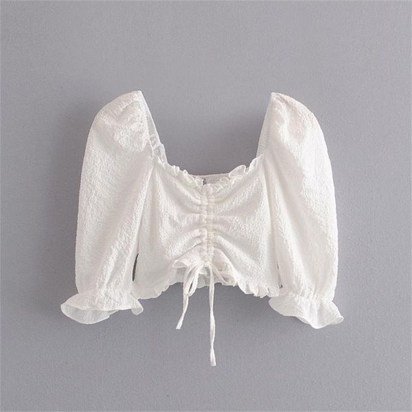 summer women's simple bubble sleeve v-neck five-point drawstring pleated blouse exposed navel shirt blouses & shirts, White
summer women's simple bubble sleeve v-neck five-point drawstring pleated blouse exposed navel shirt blouses & shirts, White