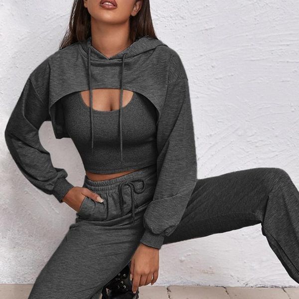 gym clothing casual sets hoodie vest pants set lace-up hooded shawl sportswear solid pockets, White;black
gym clothing casual sets hoodie vest pants set lace-up hooded shawl sportswear solid pockets, White;black