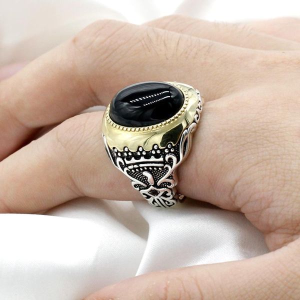 style 925 sterling silver men's ring, oval black natural agate stone ladies neutral thai turkish jewelry cluster rings, Golden;silver
style 925 sterling silver men's ring, oval black natural agate stone ladies neutral thai turkish jewelry cluster rings, Golden;silver