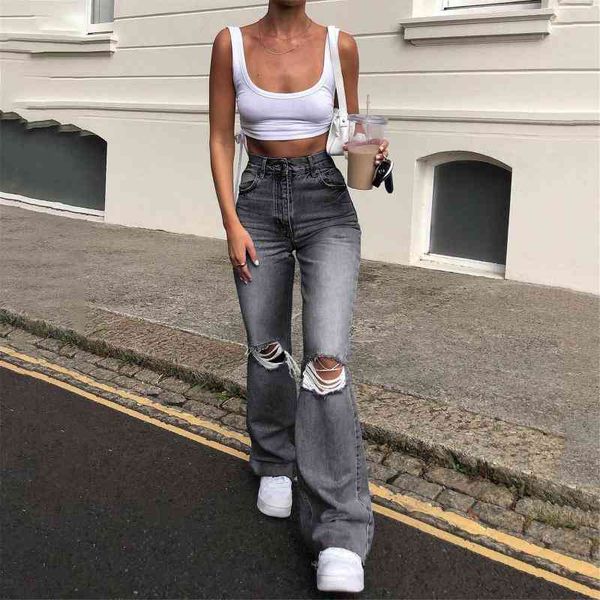 fashion women button high waist pocket elastic hole mom jeans trousers loose streetwear straight denim pants, Blue
fashion women button high waist pocket elastic hole mom jeans trousers loose streetwear straight denim pants, Blue