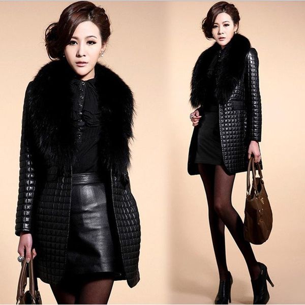 women's fur & faux haining winter coat for women imitation collar pu medium long warm cotton mother style, Black
women's fur & faux haining winter coat for women imitation collar pu medium long warm cotton mother style, Black