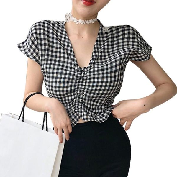 women fashion summer blouse v-neck plaid shirts short sleeve ladies casual for women's blouses &, White
women fashion summer blouse v-neck plaid shirts short sleeve ladies casual for women's blouses &, White