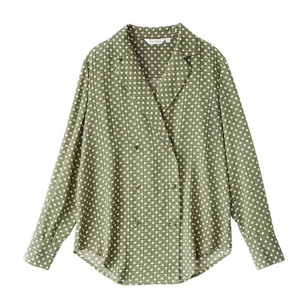 women green polka dot turn down collar long sleeve full shirt vintage notch b0506 210514, White
women green polka dot turn down collar long sleeve full shirt vintage notch b0506 210514, White