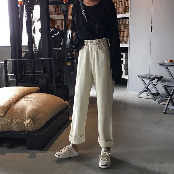 women's jeans 4252 retro loose adjustable button high waist wide leg pants straight, Blue
women's jeans 4252 retro loose adjustable button high waist wide leg pants straight, Blue