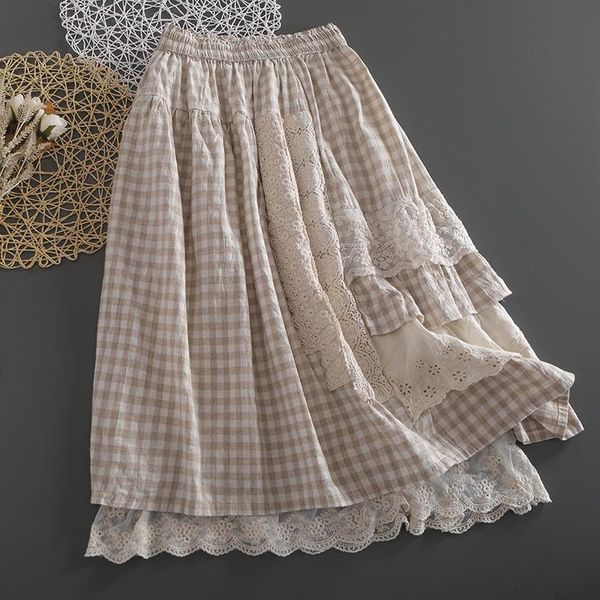 skirts 2021 lace plaid female loose cake skirt cotton and linen, Black
skirts 2021 lace plaid female loose cake skirt cotton and linen, Black