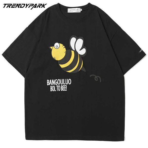 men's t-shirt funny cute bee printed short sleeve hip hop oversized cotton casual harajuku streetwear tee tshirts 210601, White;black
men's t-shirt funny cute bee printed short sleeve hip hop oversized cotton casual harajuku streetwear tee tshirts 210601, White;black