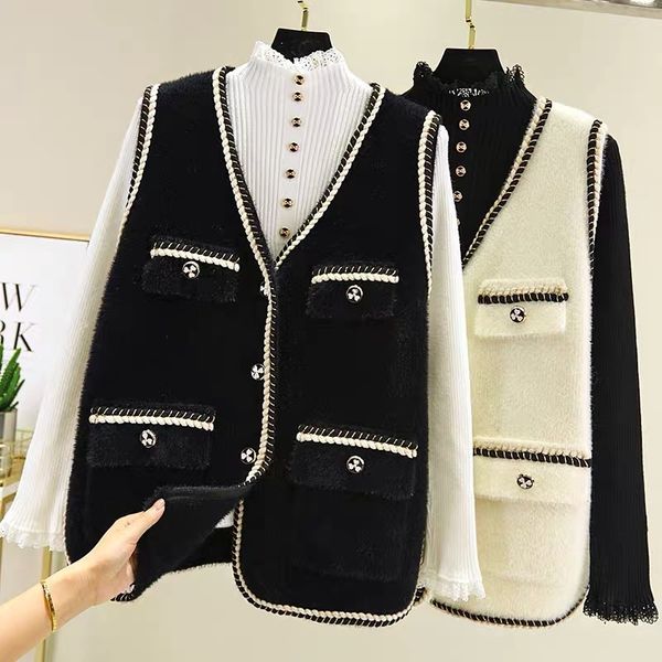 small fragrance imitation mink knitted vt coat women's foreign style phnom penh sleevels pocket cardigan thickened shawl in autumn and, Black;white
small fragrance imitation mink knitted vt coat women's foreign style phnom penh sleevels pocket cardigan thickened shawl in autumn and, Black;white
