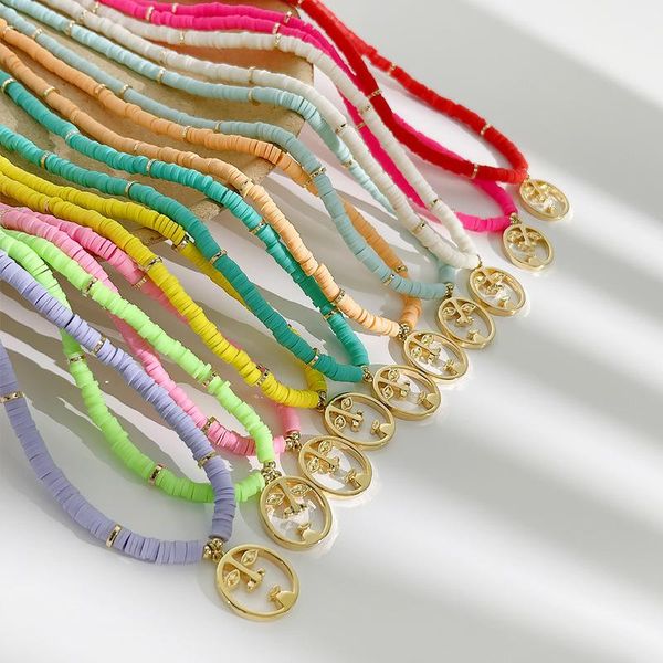 pendant necklaces minar bohemia handmade candy color polymer clay beads necklace hollow face charm choker soft pottery vinyl disc, Silver 
pendant necklaces minar bohemia handmade candy color polymer clay beads necklace hollow face charm choker soft pottery vinyl disc, Silver