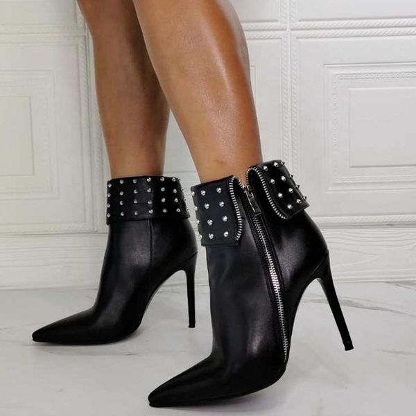 style autumn rivets plus size 43 special design side zipper women ankle boots thin heel pointed toe short booties for ladies, Black
style autumn rivets plus size 43 special design side zipper women ankle boots thin heel pointed toe short booties for ladies, Black