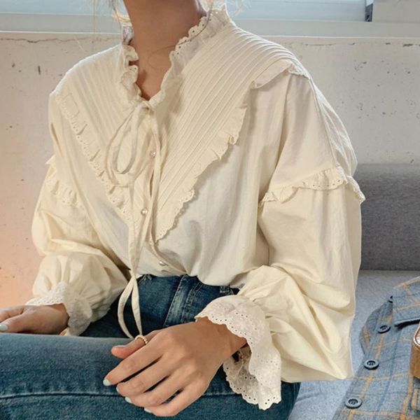 women's blouses & shirts blouse 2021 korean version japanese retro lace fold stitching long-sleeved shirt solid color single-breasted f, White
women's blouses & shirts blouse 2021 korean version japanese retro lace fold stitching long-sleeved shirt solid color single-breasted f, White