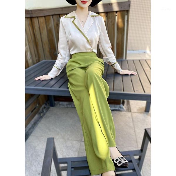 spring goddess fan temperament imitation acetic acid suit collar shirt flare pants two-piece fashion woman women's two piece, White
spring goddess fan temperament imitation acetic acid suit collar shirt flare pants two-piece fashion woman women's two piece, White