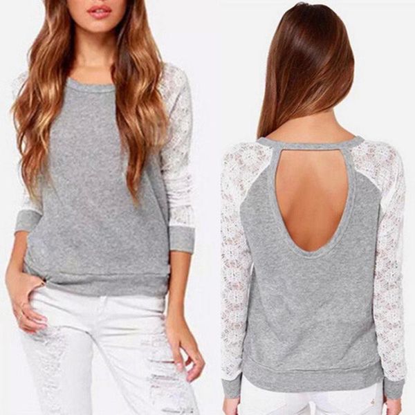 women's t-shirt summer women floral lace crochet hollow o-neck backless casual long sleeve shirt loose gray t-shirts harajuku korea, White
women's t-shirt summer women floral lace crochet hollow o-neck backless casual long sleeve shirt loose gray t-shirts harajuku korea, White