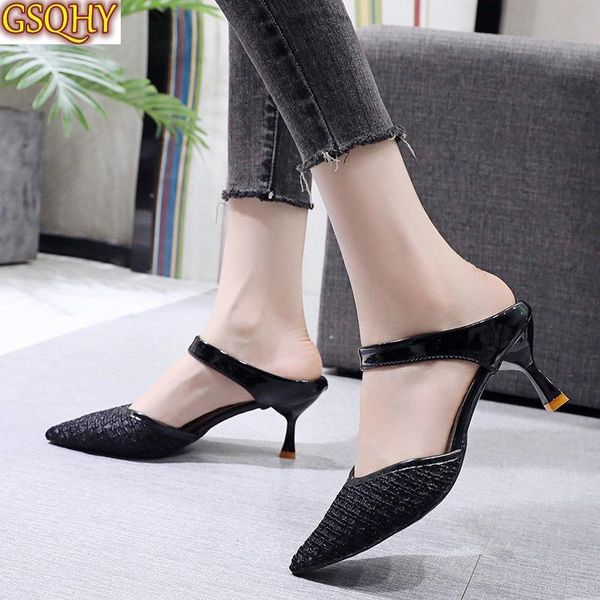 women's mid heels slippers fashion 2021 ladies slip on female outdoor footwear elegant woman sandals pointed toe summer, Black
women's mid heels slippers fashion 2021 ladies slip on female outdoor footwear elegant woman sandals pointed toe summer, Black