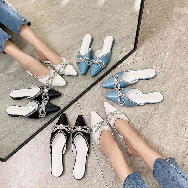 silk surface rhinestone with pearl flat bottom pointed temperament semi slippers women's fashion muller shoes, Black
silk surface rhinestone with pearl flat bottom pointed temperament semi slippers women's fashion muller shoes, Black